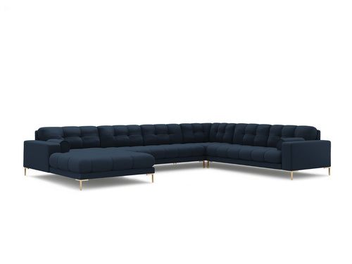 Cosmopolitan Design Panoramische hoekbank rechts Bali 7-zits, structurele stof, blauw - 256x327x75cm
