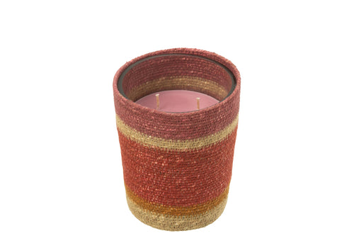 J-Line geurkaars Mand - Tender Rose - glas - bordeaux - medium - 55U