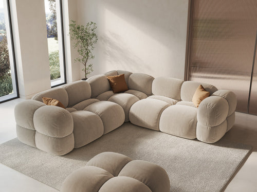 Cosmopolitan Design Hoekbank Loretto 4-zits, flueel lichtbeige - 250x250x68cm