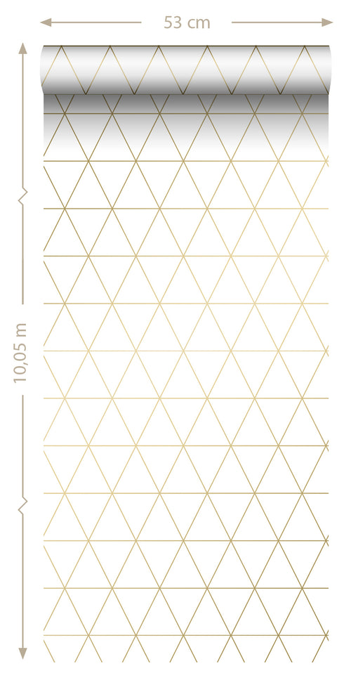 ESTAhome behang grafische driehoeken wit en goud - 53 cm x 10.05 m - 139147