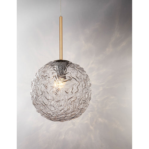 Merano Concord Globe Hanglamp Plafondlamp Helder Gestructureerd Glas, Geborsteld Goud Staal LED E27