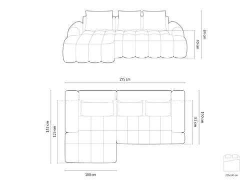 Cosmopolitan Design Uitklapbare hoekbank links met opbergdoos Linz 3-zits, flueel grijs - 142x275x84cm