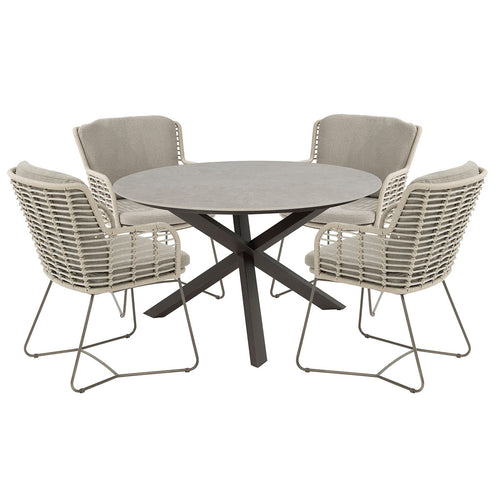 4 Seasons tuinset Fabrice 5-delig - Prado tuintafel Ø130 cm - ceramic sabbia terre