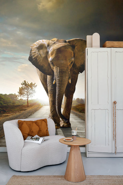 Sanders & Sanders fotobehang olifant beige, grijs en blauw - 375 x 270 cm - 600470