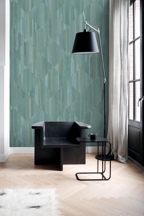 Origin Wallcoverings fotobehang 3D-houtmotief blauwgroen - 1,5 x 2,79 m - 357299 - vtwonen shop