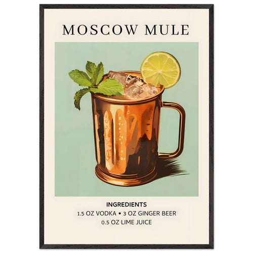 Artfulprints Poster met Lijst Moscow Mule cocktail II - Ingrediënten   - 70x100 cm - Meerkleurig