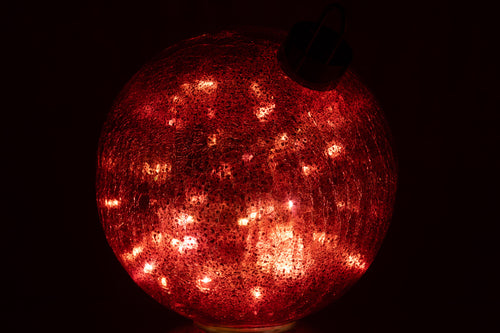 J-Line kerstbal - glas - rood - large - LED lichtjes - vtwonen shop