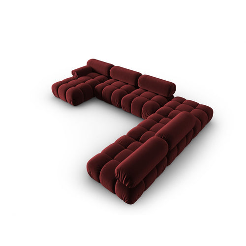 Cosmopolitan Design - Modulaire panoramische hoekbank rechts Cortina 7-zits, flueel rood - 282x376x70cm