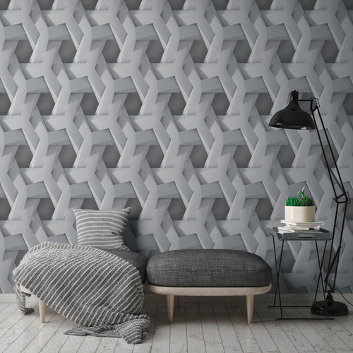 Livingwalls behang 3D-motief grijs - 53 cm x 10.05 m - AS-387212