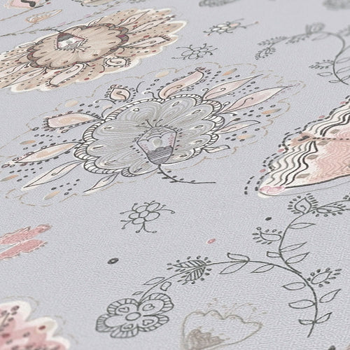 Livingwalls behang bloemmotief grijs, roze en beige - 53 cm x 10.05 m - AS-388993 - vtwonen shop