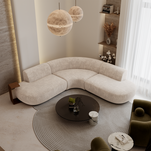 Premium Interiors - Hoekbank WONDER - gewaafd fluweel crème 90cm