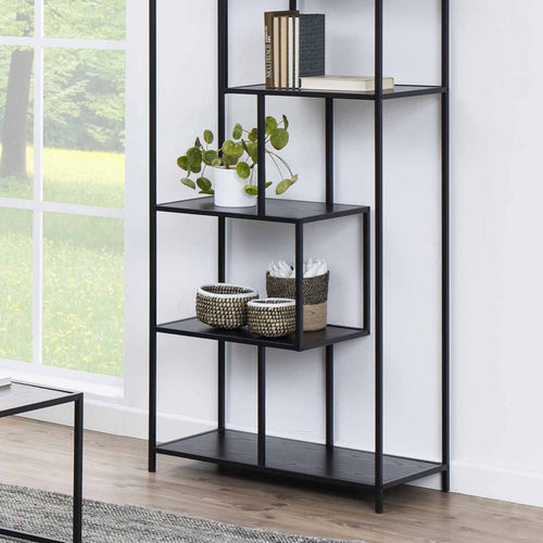 Lisomme Vic Hoge Boekenkast van Metaal en Hout - B 77 cm - Zwart