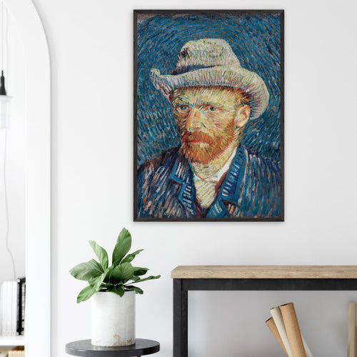 Artfulprints Poster Vincent van Gogh - Zelfportret met grijze vilthoed   - A4 21x29.7 cm - Blauw