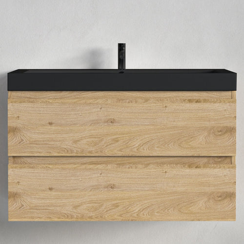 LOMAZOO badkamermeubel Monaco - zwevend - zwart - licht eiken - 80 cm