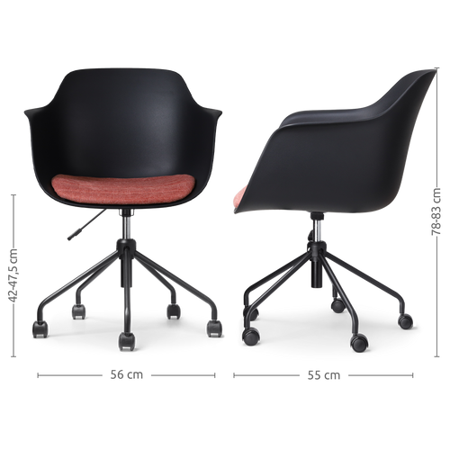 Nolon Nout-Liz Bureaustoel Zwart - Terracotta Kussen - Zwart Onderstel