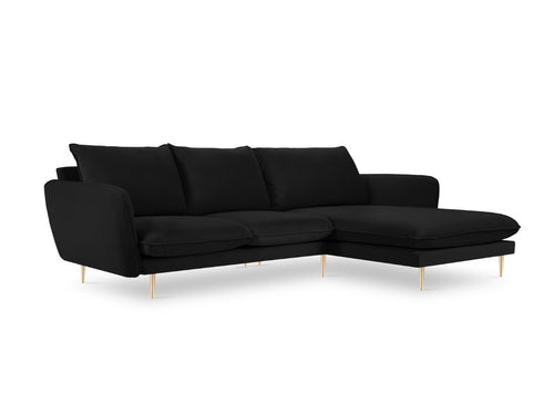 Cosmopolitan Design rechter hoekbank Vienna 5-zits, flueel, zwart - 170x255x95cm