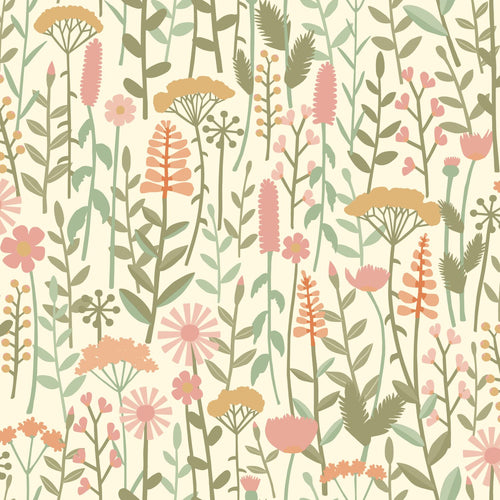 ESTAhome behang veldbloemen lichtgroen en roze - 50 x 900 cm - 131549 - vtwonen shop