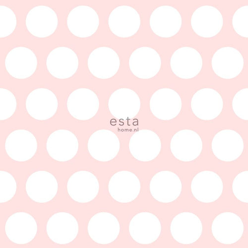 ESTAhome behang stippen wit en licht roze - 53 cm x 10.05 m - 128859