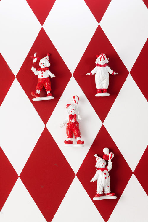 J-Line figuur Clown Ballon - polyresin - rood/wit - 2 stuks