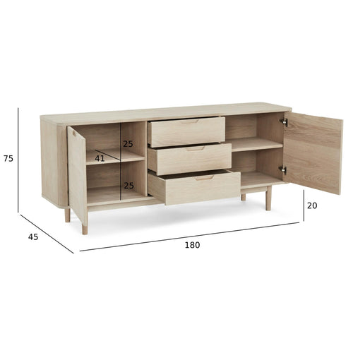 Furnhouse 3-deurs dressoir Nyborg - Witte olie - MDF, Eikenfineer - 45x180x75