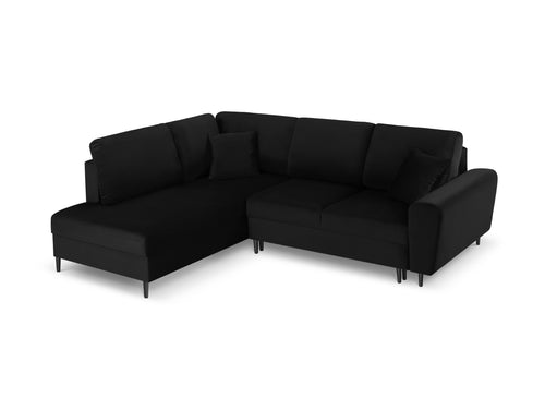 Cosmopolitan Design Uitklapbare hoekbank links met opbergdoos Kyoto 5-zits, flueel, zwart - 194x243x88cm