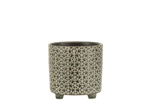 J-Line bloempot Bloem - keramiek - grijs-blauw - 2 stuks - Ø 14 cm - vtwonen shop