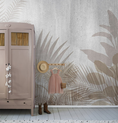 Sanders & Sanders fotobehang tropische planten grijs en beige - 360 x 254 cm - 601162