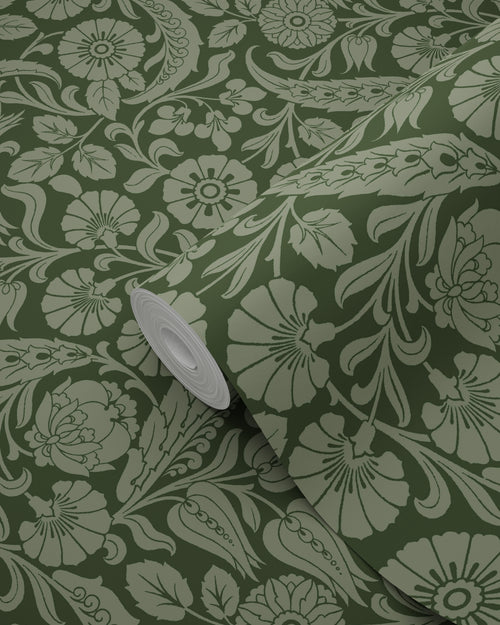 ESTAhome behang bloemmotief donkergroen - 53 cm x 10.05 m - 139787 - vtwonen shop