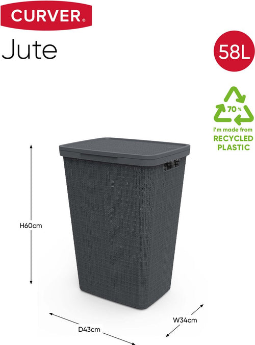 Curver Jute Wasmand met deksel - 58 liter - Donkergrijs - vtwonen shop
