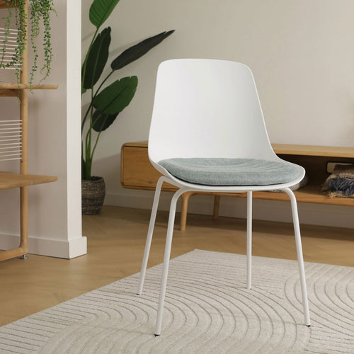 Nolon Nora-Liv Eetkamerstoel Wit - Zacht Groen Kussen - Witte Poten - vtwonen shop