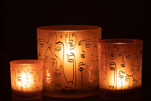 J-Line windlicht Happy Faces - glas - terracotta - large - vtwonen shop