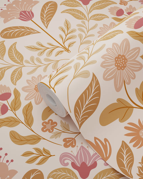 ESTAhome behang vintage bloemen paars en groen - 50 x 900 cm - 131898