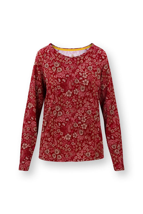 Pip Studio - Tina Pyjama t-shirt - Lange mouw Dames - Daisy Dreams - Rood - XS