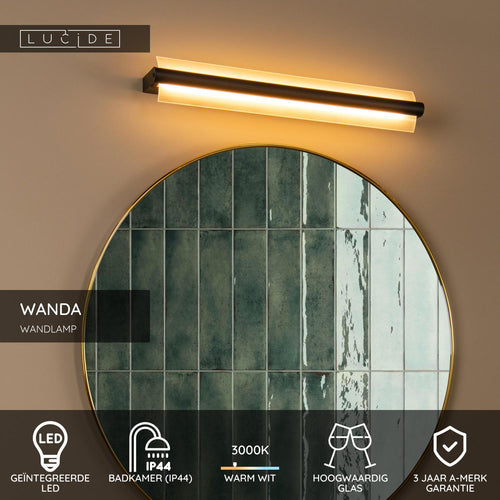 Lucide wandlamp badkamer WANDA - 1xGeïntegreerde LED - Zwart