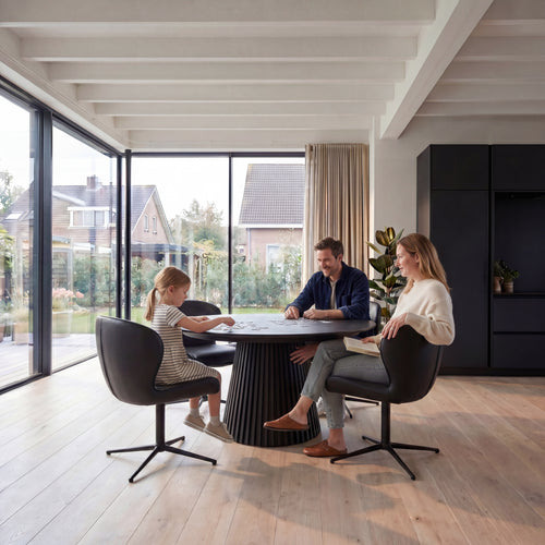Furnhouse eetkamerstoel Nicklas - Zwart - Leer - Set van 2