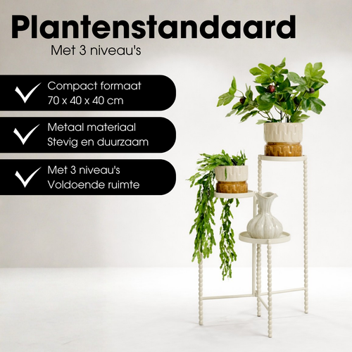 Mica Decorations Salvo Plantenrek - Plantenstandaard voor Kamerplanten - Plantentafeltje voor Binnen - Plantenonderzetter met Drie Plateaus - 40 x 40