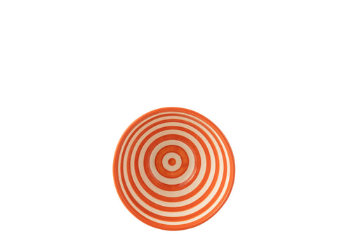 J-Line kom Granada Stripes High - keramiek - wit/oranje - medium - Ø 22 cm