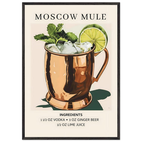 Artfulprints Poster met Lijst Moscow Mule cocktail I - Ingrediënten   - 70x100 cm - Meerkleurig