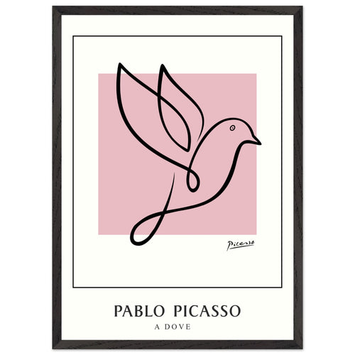 Artfulprints Poster met Lijst Pablo Picasso - A dove   - 50x70 cm - Roze