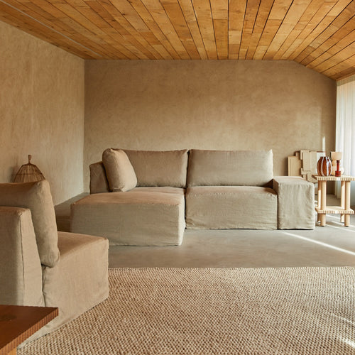 Tikamoon Modulaire hoekbank in natuurlijk linnen met chaise longue, 2-zit - Naturel