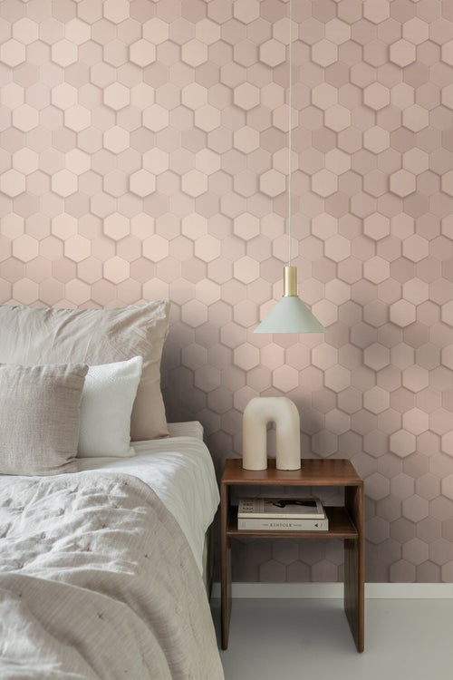 Origin Wallcoverings behang 3d hexagon motief licht roze - 53 cm x 10.05 m - 347849