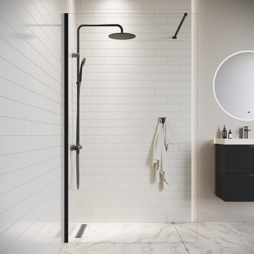 Badplaats Douchewand Florida 100 x 200 cm – Zwart – Inloopdouche 8 mm Veiligheidsglas
