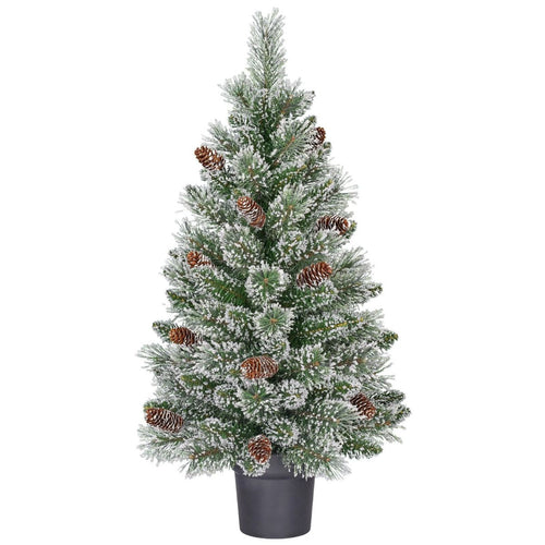 Black Box Trees Vandans Kunstkerstboom in Pot - Kunst Kerstboom H90 x Ø48 cm - met Dennenappels - Groen Frosted