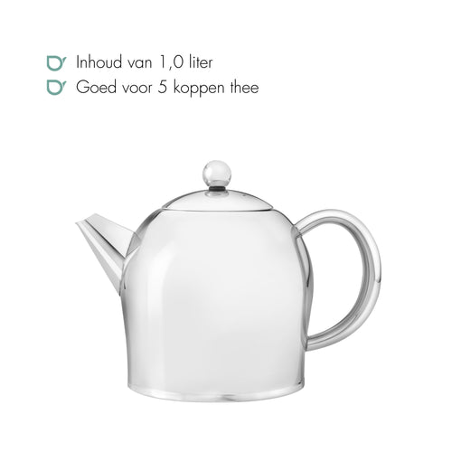 Bredemeijer - Dubbelwandige theepot Minuet Santhee - 1 liter - RVS - Glans - vtwonen shop