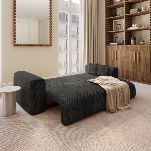Premium Interiors - Slaapbank met opbergruimte COMO - corduroy zwart 254cm
