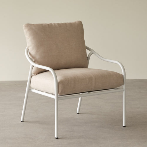 Tikamoon 4-zits loungeset in écrukleurige stof en wit metaal - Beige