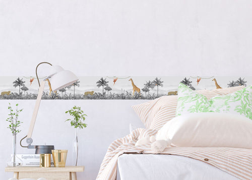 Sanders & Sanders zelfklevende behangrand jungle dieren grijs - 500 x 13.8 cm - 601318