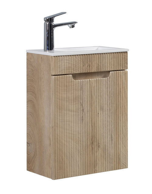 Badplaats Toiletmeubel Thermis 40 x 22 cm – Licht Eiken – Fonteinmeubel met Witte Wastafel