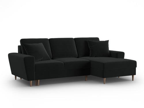 Cosmopolitan Design Converteerbare hoekbank rechts met opbergdoos Kyoto 4-zits, flueel zwart - 145x241x88cm