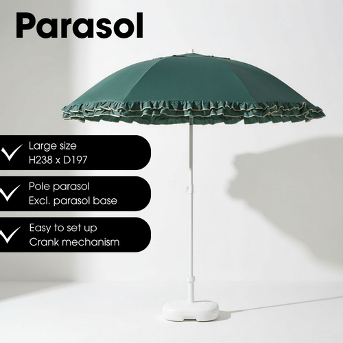 Mica Decorations Kantelbare Parasol met Ruches - Stokparasol 238 x Ø195 cm - Tuin of Balkonparasol - Polyester, Staal - Groen